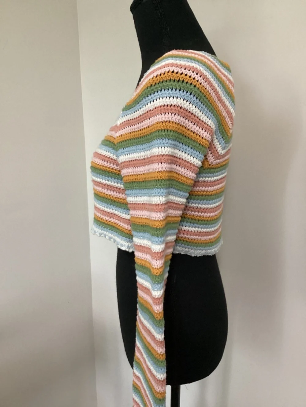 Emory Park Striped Crochet Cropped Sweater Top Boho Size Small NWOT Cottagecore